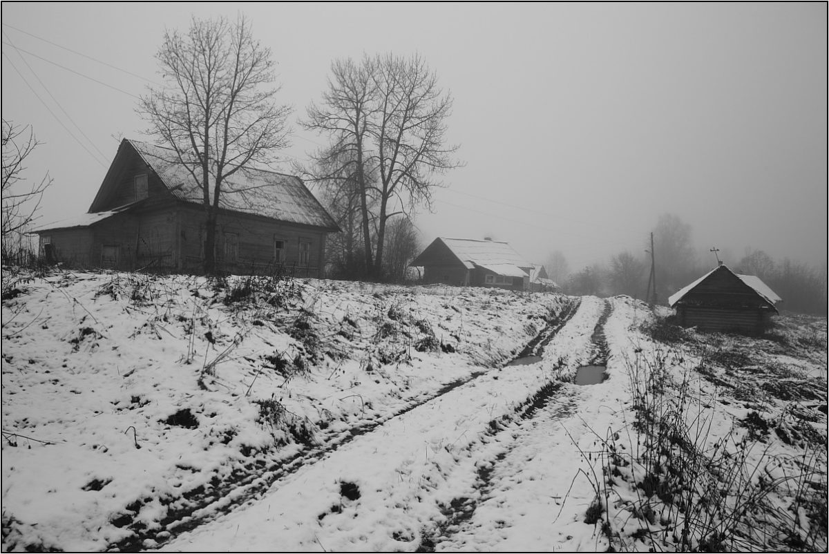 деревенский пейзаж зима дорога бани